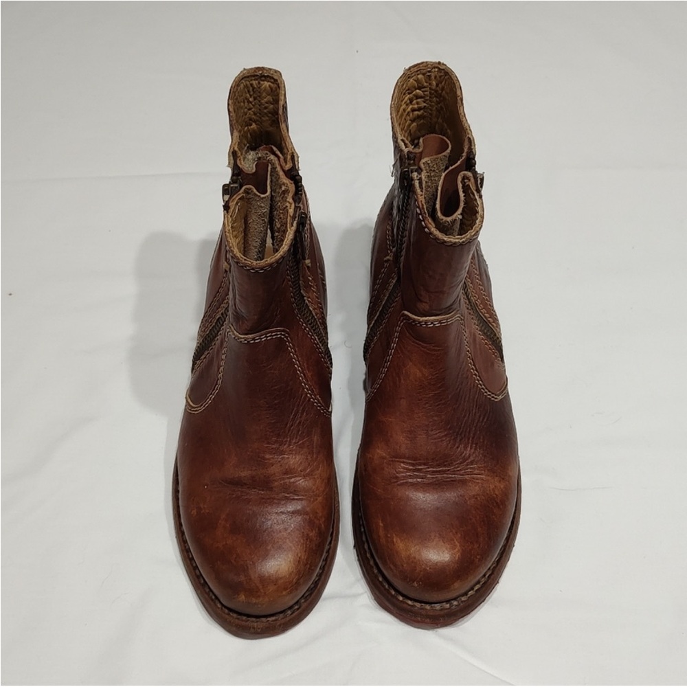 Bed Stu Eiffel Teak Leather Double Zipper Ankle Boots 8.5 - Picture 2 of 9